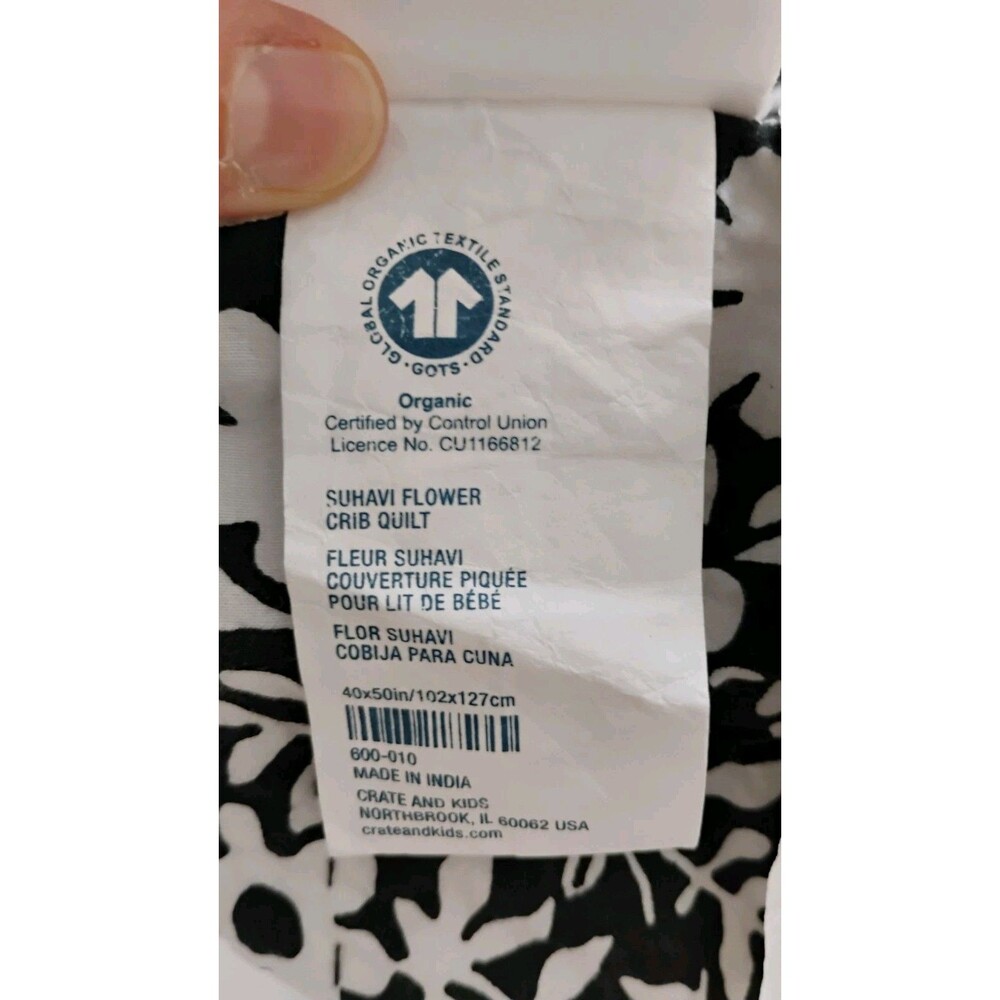John Robshaw Baby Toddler Suhavi Crib Quilt Blk White Floral Organic Cotton EUC - Picture 10 of 11